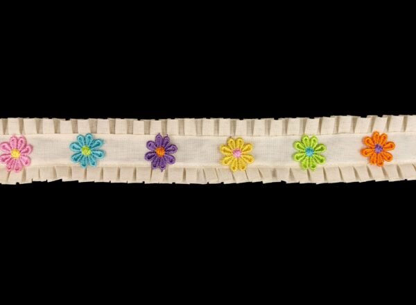 Fettuccia Cotone Con Fiori Macramè E Ruche