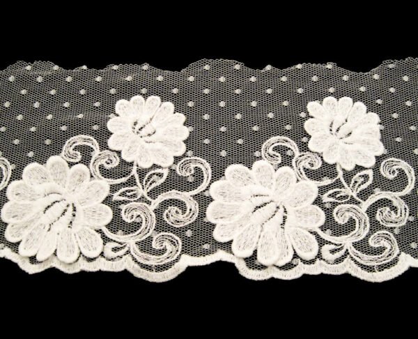 Lista Macramè Ricamo Cotone Su Tulle Plumetis