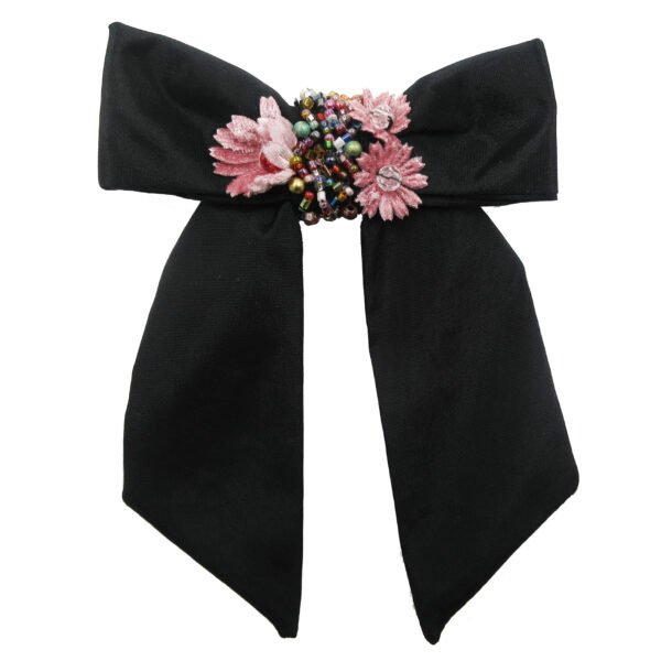 Spilla Fiocco Con Fiorellini E Ricamo